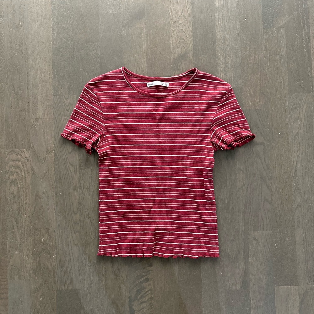 Lefties red and white striped lettuce hem tee